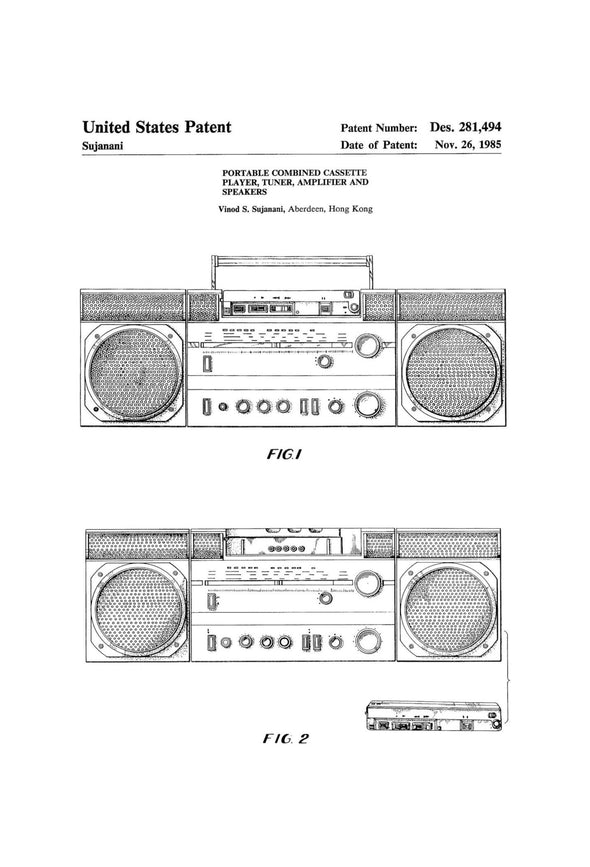 Boom Box Patent Print Poster- Wall Décor, Music Poster, Studio Décor, Music Decor, Music Buff, Vintage Cassette Player Patent, Tape Player Art Prints mypatentprints 