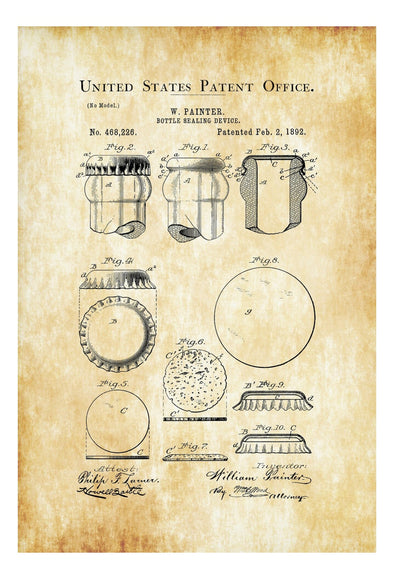 Bottle Cap Patent Print 1892 - Decor, Kitchen Decor, Beer Decor, Patent Print, Wall Decor, Bar Decor, Man Cave Decor, Bottle Cap Print mws_apo_generated mypatentprints Parchment #MWS Options 775267784 
