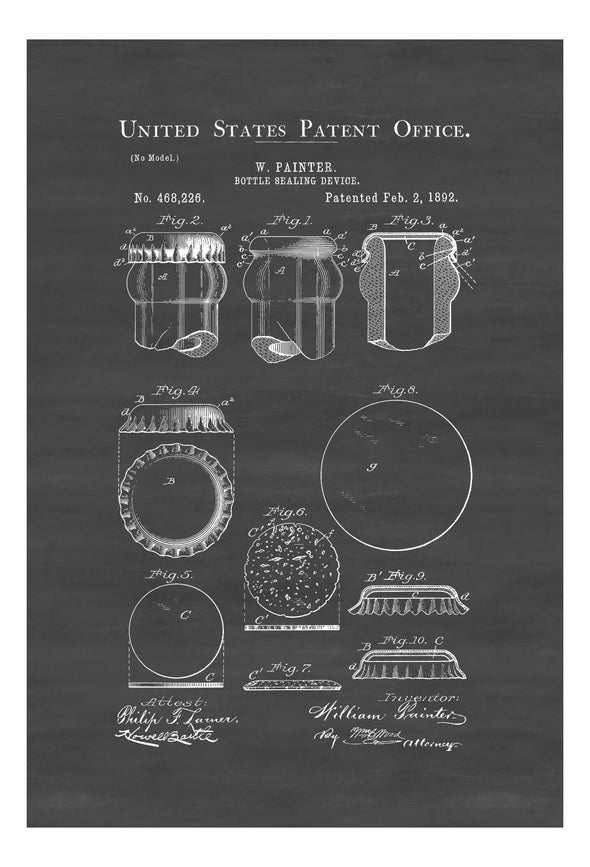 Bottle Cap Patent Print 1892 - Decor, Kitchen Decor, Beer Decor, Patent Print, Wall Decor, Bar Decor, Man Cave Decor, Bottle Cap Print Art Prints mypatentprints 