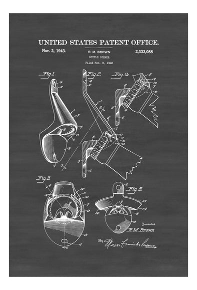 Bottle Opener Patent 1943 - Patent Print, Decor, Kitchen Decor, Beer Decor, Patent Print, Wall Decor, Bar Decor, Man Cave Decor Art Prints mypatentprints 10X15 Parchment 