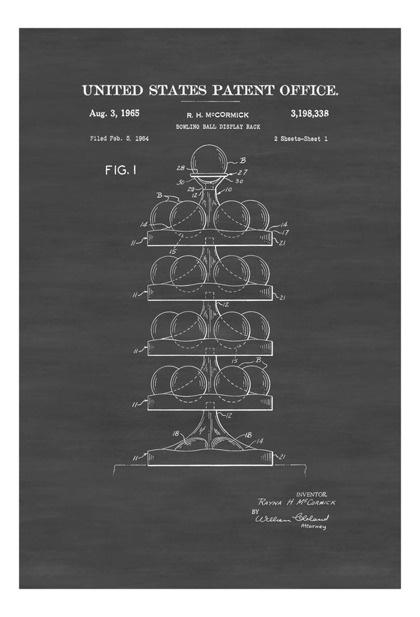 Bowling Ball Rack Patent Print - Wall Décor, Bowling Art, Bowling League, Bowling Patent, Bowler Gift, Bowling Print, Bowling Rack Patent Art Prints mypatentprints 10X15 Parchment 