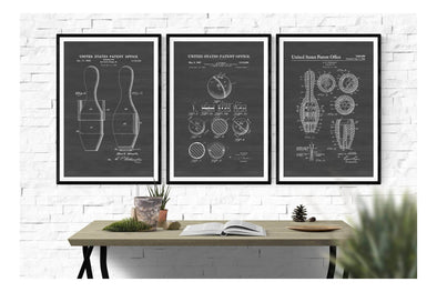 Bowling Patent Collection of 3 Patent Prints - Bowling Posters, Bowling Art Wall Decor, Bowler Gift, Bowling Print, Bowling Pin Blueprint Art Prints mypatentprints 10X15 Parchment 