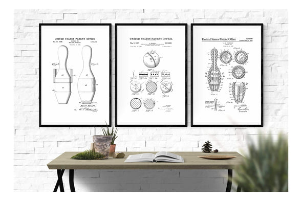 Bowling Patent Collection of 3 Patent Prints - Bowling Posters, Bowling Art Wall Decor, Bowler Gift, Bowling Print, Bowling Pin Blueprint Art Prints mypatentprints 