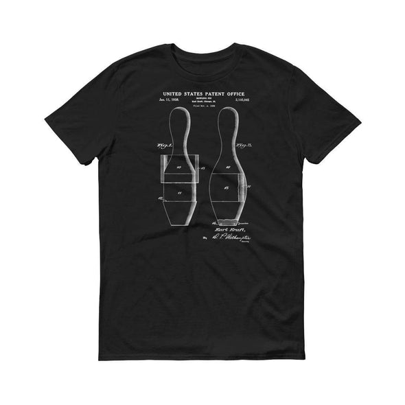 Bowling Pin Patent T-Shirt 1931 - Bowling Patent, Bowling Fan Gift, Bowler Gift, Vintage Bowling, Bowling T-Shirt, Bowling Pin T-Shirt Shirts mypatentprints 3XL Black 
