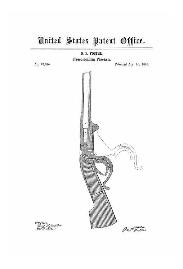 Breech Loading Firearm Patent - Patent Print, Wall Decor, Gun Art, Firearm Art, Breech Loading Rifle, Rifle Patent, Breechloader Patent Art Prints mypatentprints 