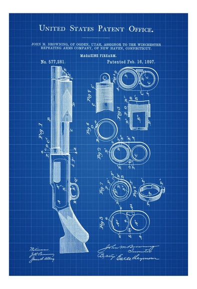Browning Magazine Firearm - Patent Print, Wall Decor, Gun Art, Firearm Art mws_apo_generated mypatentprints Parchment #MWS Options 1282712929 