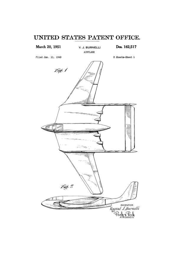 Burnelli Airplane Patent - Vintage Airplane, Airplane Blueprint, Airplane Art, Pilot Gift, Aircraft Decor, Airplane Poster, Patent Print