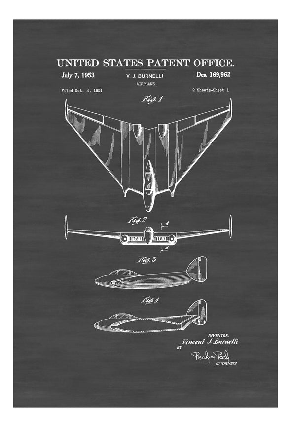 Burnelli Flying Wing Patent 1953 - Vintage Airplane, Airplane Blueprint, Airplane Art, Pilot Gift, Aircraft Decor, Airplane Patent, Planes Art Prints mypatentprints 