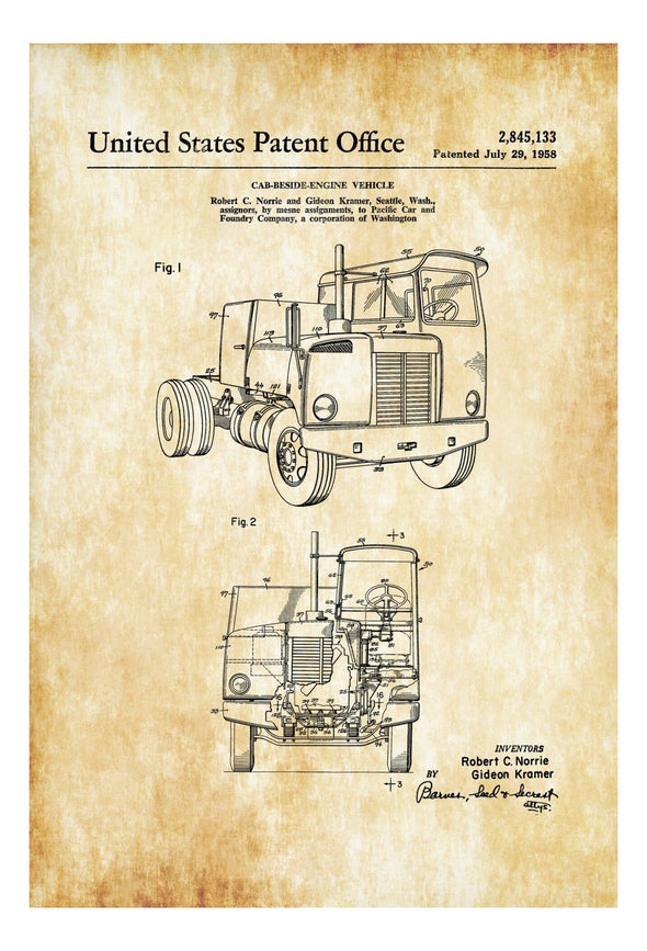 Cab-Beside-Engine Truck Patent Print, Wall Decor, Truck Decor, Truck Art, GM Truck Patent, Truck Patent, Truck Drawing, Truck Blueprint Art Prints mypatentprints 