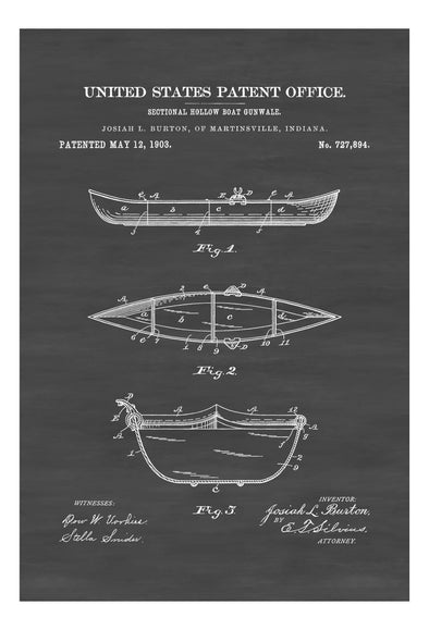 Canoe with Gunwale Patent Print - Boat Decor Print, Canoe Poster, Canoe Blueprint, Naval Art, Nautical Decor, Gunwale, Rowing Boat Print Art Prints mypatentprints 5X7 Blueprint 