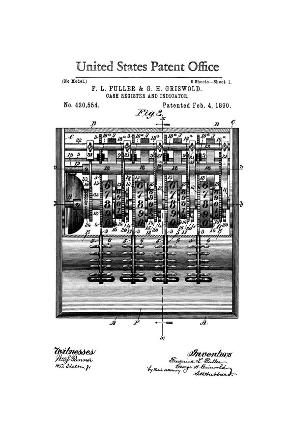 Cash Register Mechanism Patent 1890 - Patent Print, Wall Decor, Vintage Cash Register, Ice Cream Parlor, Cash Register, Old Register