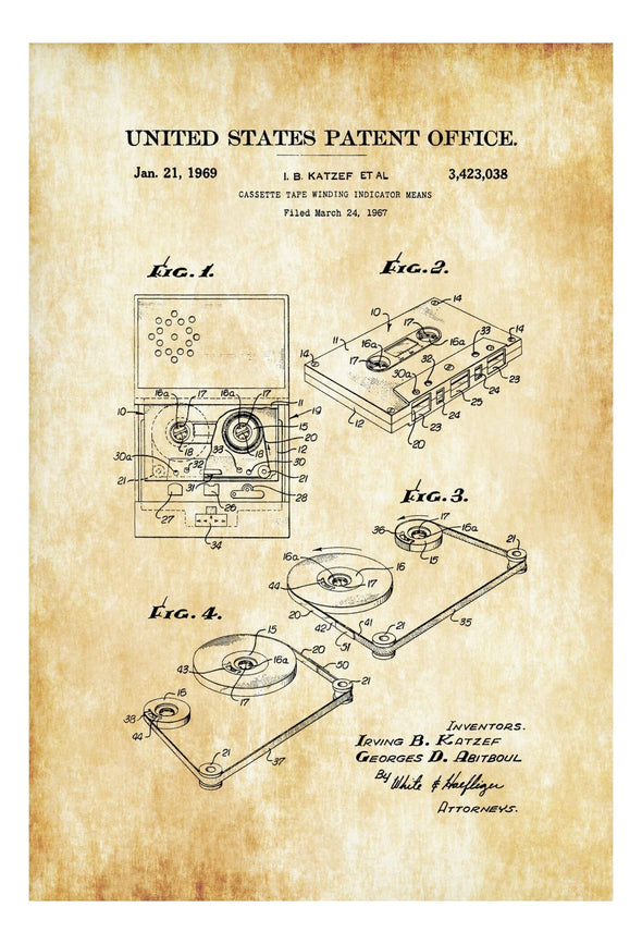 Cassette Tape Patent Print 1969 - Patent Poster, Wall Decor, Music Poster, Studio Decor, Music Decor, Music Buff, Vintage Cassette Tape mws_apo_generated mypatentprints Parchment #MWS Options 2969414108 