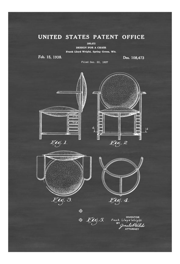 Chair Patent Print - Decor, Patent Print, Wall Decor, Frank Lloyd Wright Chair, Frank Lloyd Wright Patent