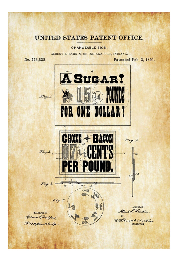 Changeable Sign Patent 1891 - Patent Print, Wall Decor, Vintage Sign, Store Decor, Drugstore Art, Sign Art, Store Owner Gift, Pharmacy Decor mws_apo_generated mypatentprints Parchment #MWS Options 878357013 
