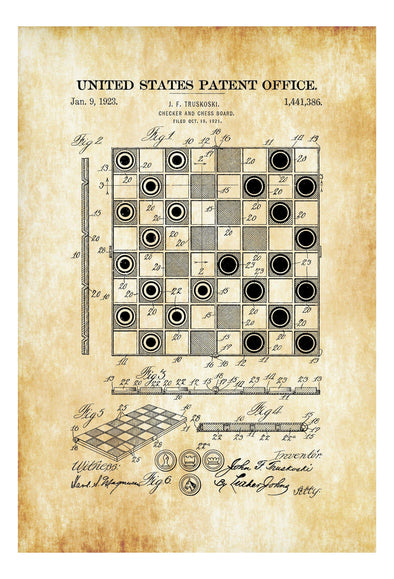 Checker and Chess Board Patent Print - Game Room Decor, Game Night, Board Game Patent, Game Room Art, Vintage Games, Game Patent mws_apo_generated mypatentprints Blueprint #MWS Options 1373547046 