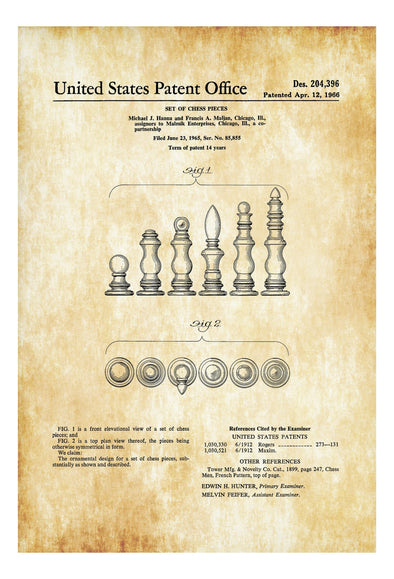 Chess Piece Set Patent Print - Game Room Decor, Game Night, Board Game Patent, Game Room Art, Vintage Games, Game Patent, Chess Set Patent mws_apo_generated mypatentprints Parchment #MWS Options 1296016736 