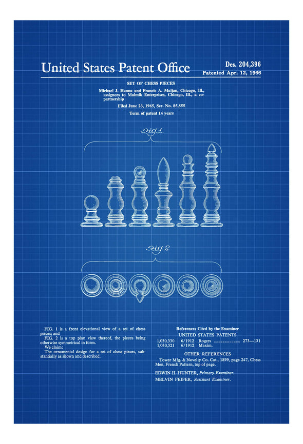 Chess Piece Set Patent Print - Game Room Decor, Game Night, Board Game Patent, Game Room Art, Vintage Games, Game Patent, Chess Set Patent Art Prints mypatentprints 