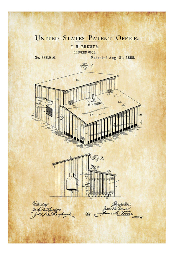 Chicken Coop Patent 1888 - Patent Print, Wall Decor, Raising Chickens, Pet Chicken, Hen House Patent, Chicken Decor, Farmhouse Decor Art Prints mypatentprints 