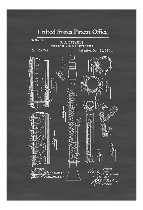 Clarinet Patent 1894 - Patent Print, Wind Reed, Woodwind, Music Poster, Music Art, Musician Gift, Band Director Gift, Wind Instrument Art Prints mypatentprints 