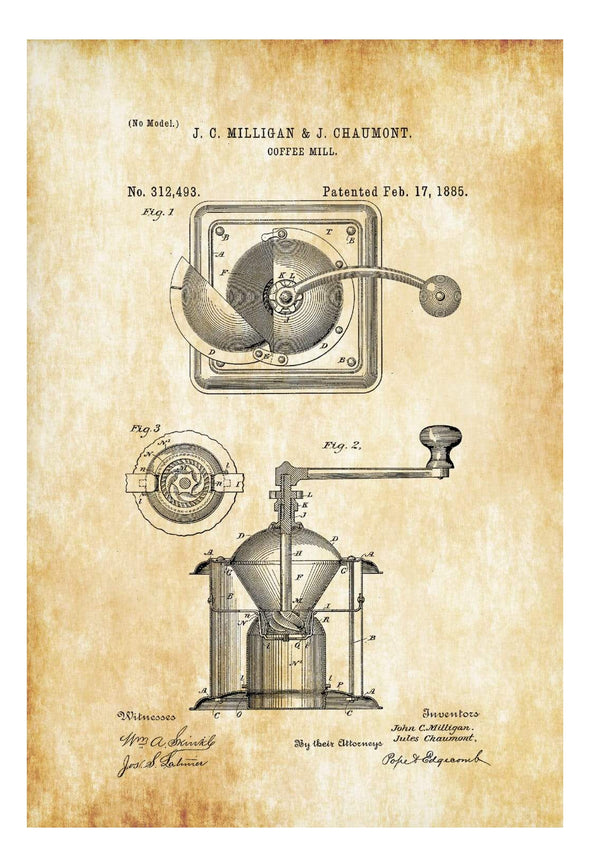 Coffee Grinder Patent Print - Decor, Kitchen Decor, Restaurant Decor, Patent Print, Wall Decor