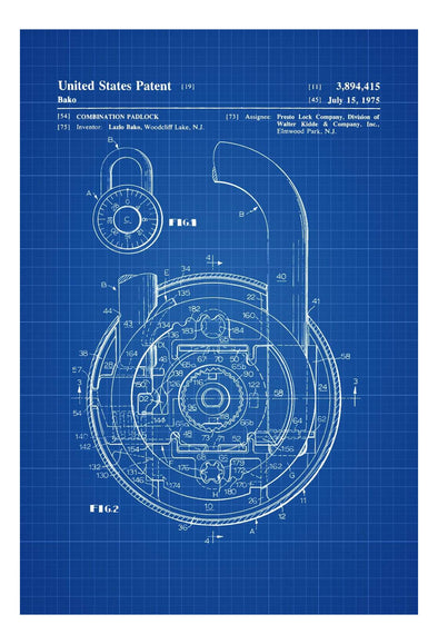 Combination Lock Patent - Wall Decor, Vintage Tools, Vintage Padlock, Antique Lock, Combination Padlock, Lock Patent, Patent Print