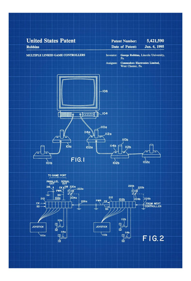 Commodore 64 Multiplayer Controllers Patent Print - Wall Décor, Video Game Décor, Vintage Video Games, Game Controller Patent, Geek Gift Art Prints mypatentprints 5X7 Blueprint 