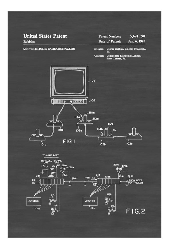Commodore 64 Multiplayer Controllers Patent Print - Wall Décor, Video Game Décor, Vintage Video Games, Game Controller Patent, Geek Gift Art Prints mypatentprints 
