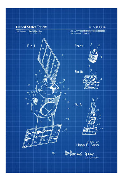 Communication Satellite Patent - Space Art,  Space Poster, Space Program, Rockets, Aircraft Decor, Aviation Art, Blueprint, Pilot Gift
