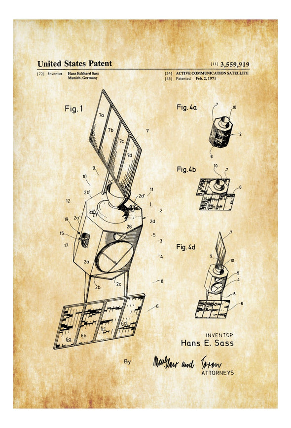 Communication Satellite Patent - Space Art,  Space Poster, Space Program, Rockets, Aircraft Decor, Aviation Art, Blueprint, Pilot Gift