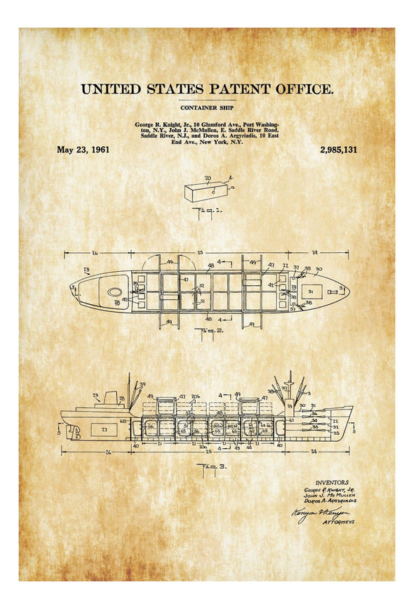 Container Ship Patent - Patent Print, Vintage Nautical, Shipyard Art, Sailor Gift, Sailing Decor, Nautical Decor, Ship Decor, Boating Decor Art Prints mypatentprints 