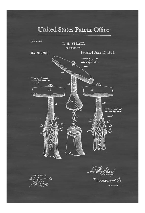 Corkscrew Patent Print - Decor, Kitchen Decor, Wine Decor, Patent Print, Wall Decor
