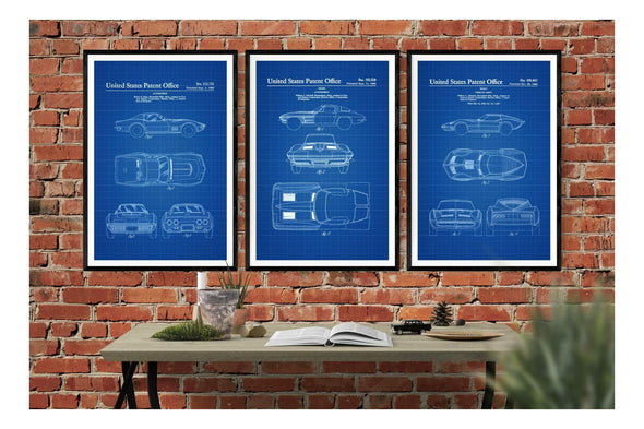 Corvette Patent Collection of 3 Patent Prints - Automobile Wall Decor, Vintage Automobile Art, Corvette Blueprints, Vintage Corvette Posters Art Prints mypatentprints 10X15 Parchment 