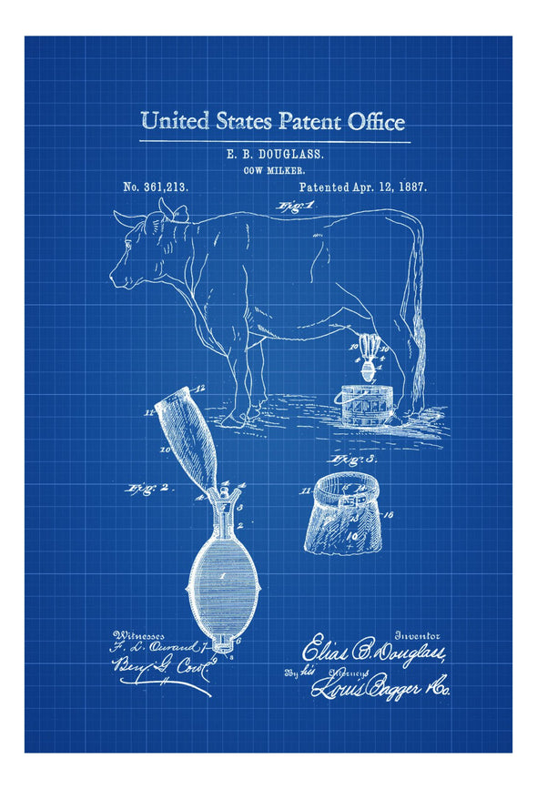 Cow Milker Patent 1887 - Patent Print, Barn Art, Farm Art,  Farmhouse Decor, Kitchen Decor, Cow Print,