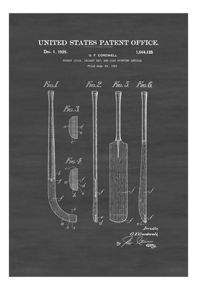 Cricket Bat Patent 1924 - Patent Print, Wall Decor, Cricket Art, Cricket Poster, Cricket Patent, Cricket Fans, Sport Patent Art Prints mypatentprints 10X15 Parchment 
