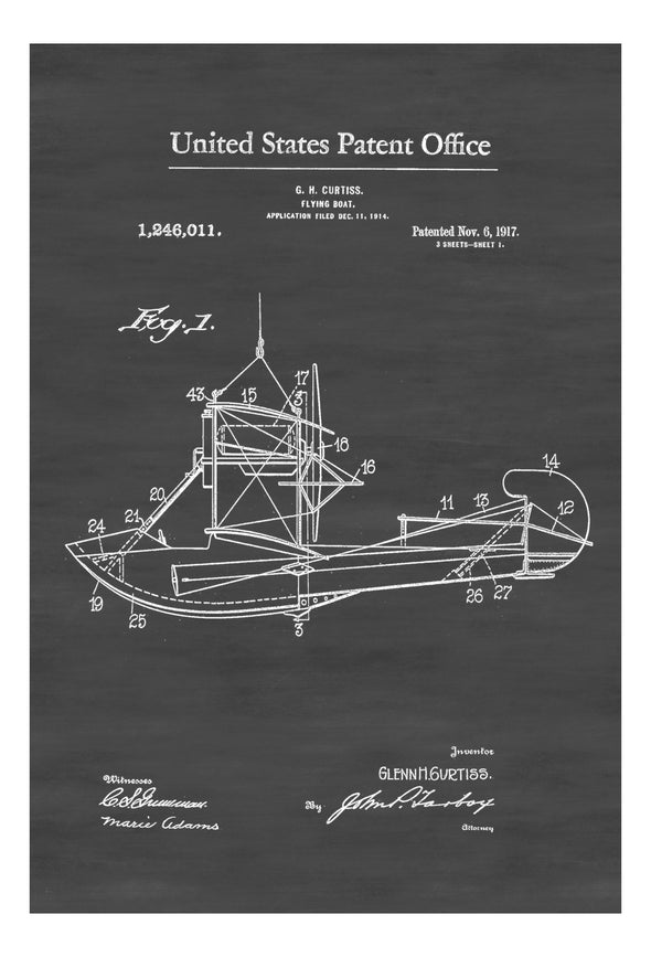 Curtiss 1917 Flying Boat Patent Print - Airplane Blueprint, Vintage Aviation Art, Airplane Art, Pilot Gift,  Aircraft Decor, Airplane Poster