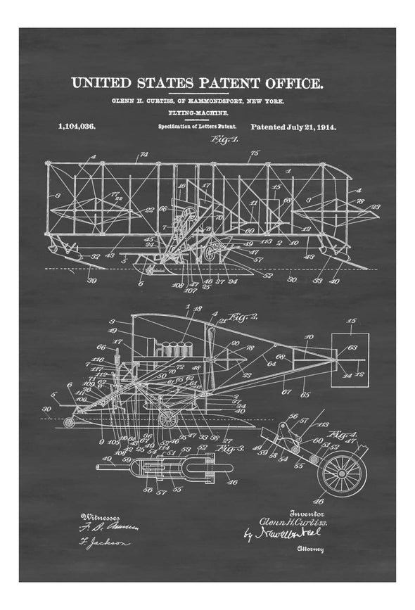 Curtiss Flying Machine Patent Print - Airplane Blueprint, Vintage Aviation Art, Airplane Art, Pilot Gift,  Aircraft Decor, Airplane Poster