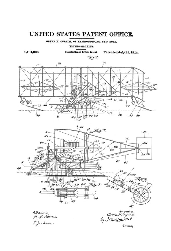 Curtiss Flying Machine Patent Print - Airplane Blueprint, Vintage Aviation Art, Airplane Art, Pilot Gift,  Aircraft Decor, Airplane Poster