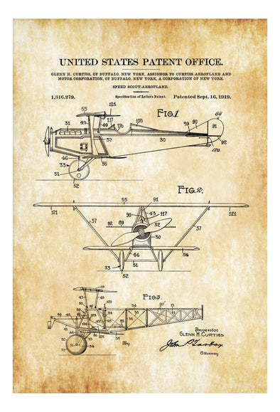 Curtiss Scout Airplane Patent Print - Airplane Blueprint, Vintage Aviation Art, Airplane Art, Pilot Gift, Aircraft Decor, Airplane Poster mws_apo_generated mypatentprints Blueprint #MWS Options 70493997 