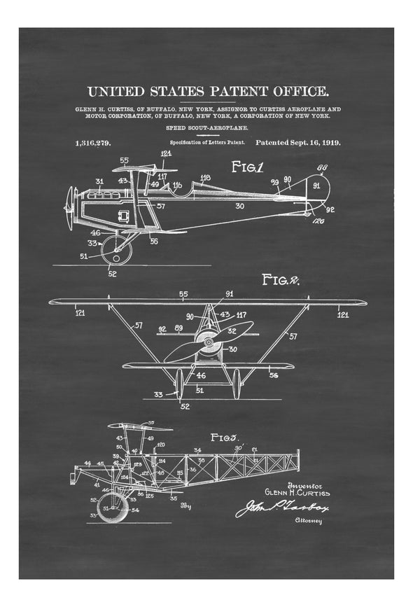 Curtiss Scout Airplane Patent Print - Airplane Blueprint, Vintage Aviation Art, Airplane Art, Pilot Gift, Aircraft Decor, Airplane Poster