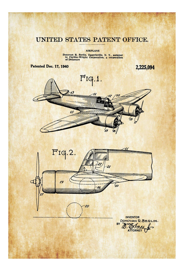 Curtiss-Wright CW Type Patent Print - Airplane Blueprint, Vintage Aviation Art, Airplane Art, Pilot Gift, Aircraft Decor, Airplane Poster Art Prints mypatentprints 