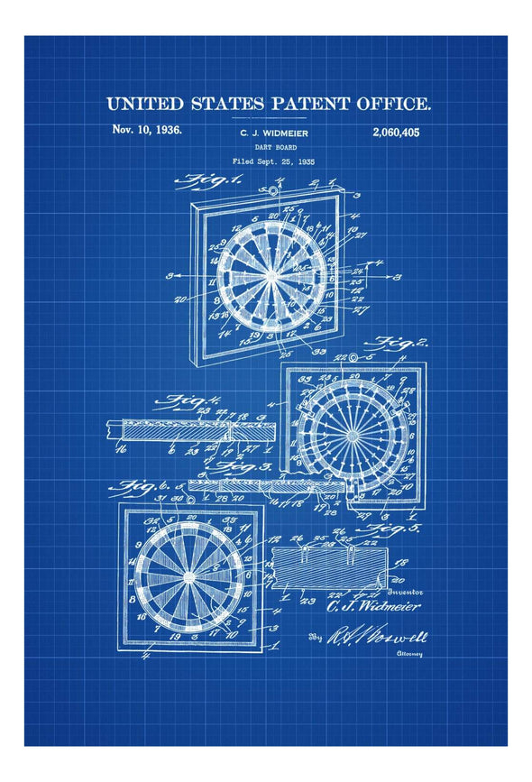Dart Board Patent 1936 - Patent Print, Wall Decor, Game Art, Game Room Decor