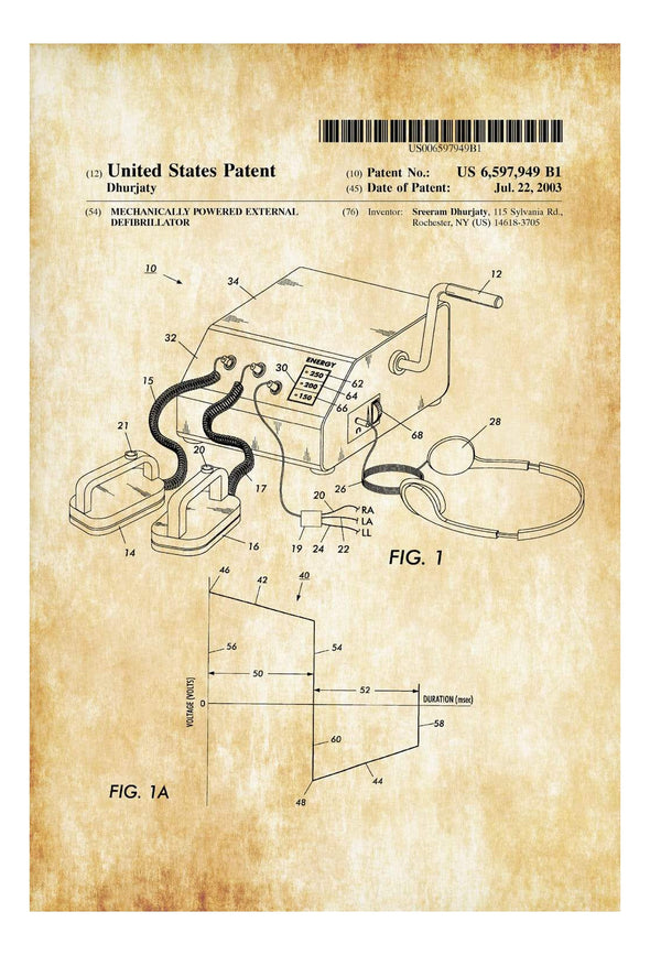Defibrillator Patent Print - Doctor Office Decor,  Medical Art, Nurse Gift, Medical Decor, Surgeon Gift, Doctor Gift, EMT Gift