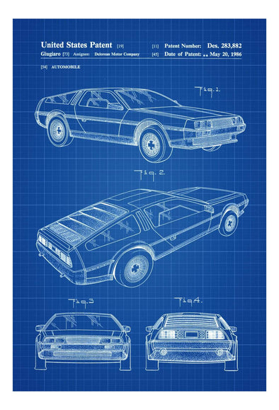Delorean Automobile Patent - Patent Print, Wall Decor, Automobile Decor, Vintage Automobile Art, Classic Car, Vintage Delorean