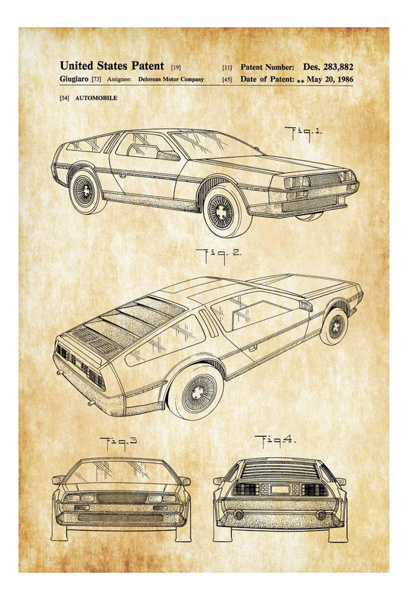 Delorean Automobile Patent - Patent Print, Wall Decor, Automobile Decor, Vintage Automobile Art, Classic Car, Vintage Delorean