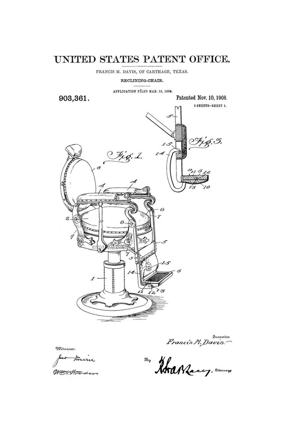 Dentist Reclining Chair Patent - Patent Print, Wall Decor, Dentist Office Decor, Medical Art, Dental Art, Medical Decor