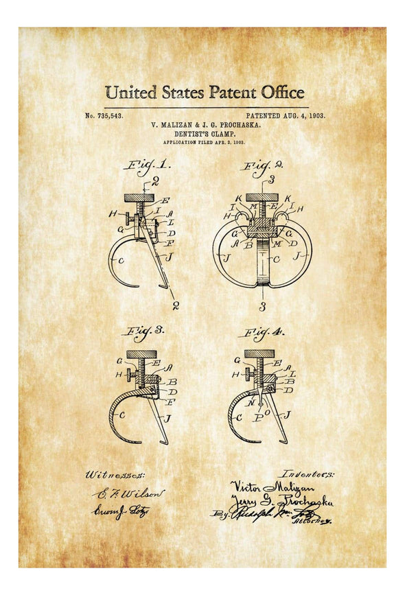 Dentist&#39;s Clamp Patent 1903 - Patent Print, Dental Office Decor, Medical Art, Dental Art, Dentist Decor, Dental Tools, Dentist Patent