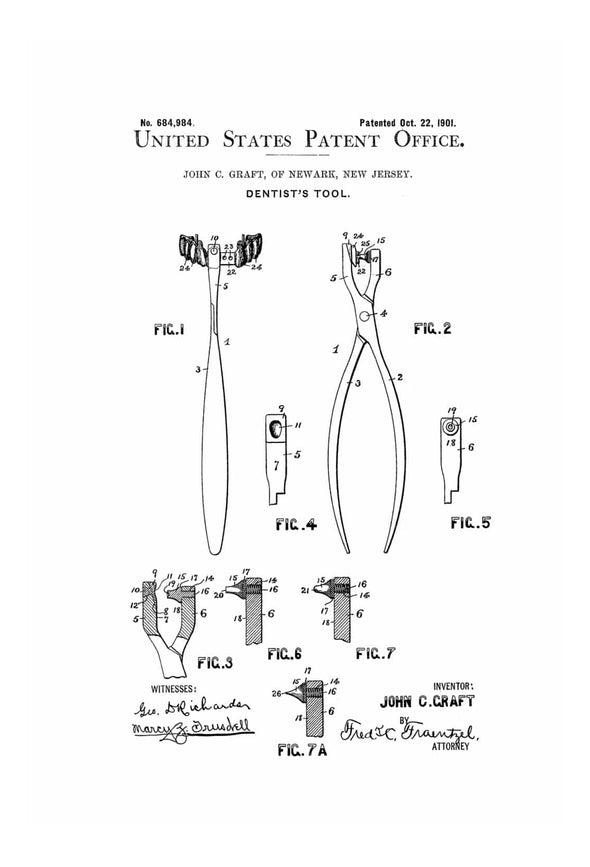 Dentist&#39;s Tool Patent - Patent Print, Wall Decor, Dental Office Decor, Medical Art, Dental Art, Dentist Decor, Dental Tools