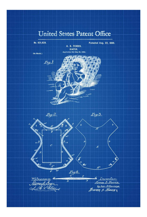 Diaper Patent 1899 - Baby Room Decor, Patent Print, Vintage Nursery Art, Baby Shower Gift, Baby Diaper, Baby Shower Gift