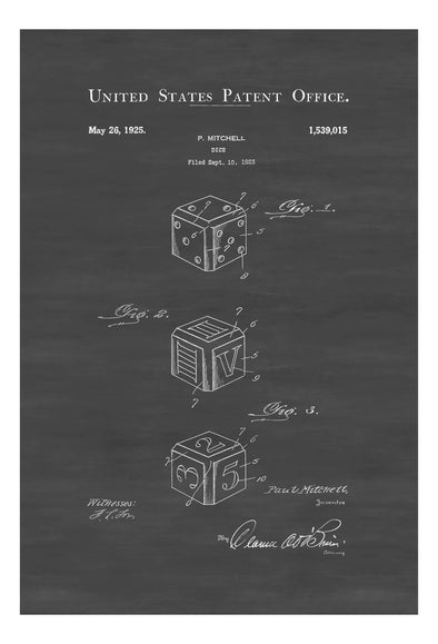 Dice Patent Print 1925 - Dice Poster, Game Room Decor, Game Night, Board Game Patent, Game Room Art, Vintage Games, Game Patent, Dice Game mws_apo_generated mypatentprints Blueprint #MWS Options 2238031235 