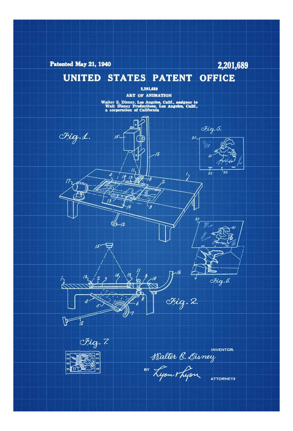 Disney Animation Camera Patent 1940 - Patent Print, Wall Decor, Movie Poster, Disney Patent, Home Theater Decor, Cartoon Drawing
